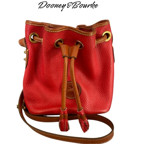 Vintage Dooney and Bourke Red Leather Drawstring Bucket Bag